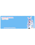 Sky-blue pastel letter anime girl mouse pad with bunny ears and carrot charms, 32x12 inches.