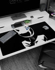 Anime girl desk pad 40x20 inches showing her hand at the collar under a cat-ear helmet, secretive pose.