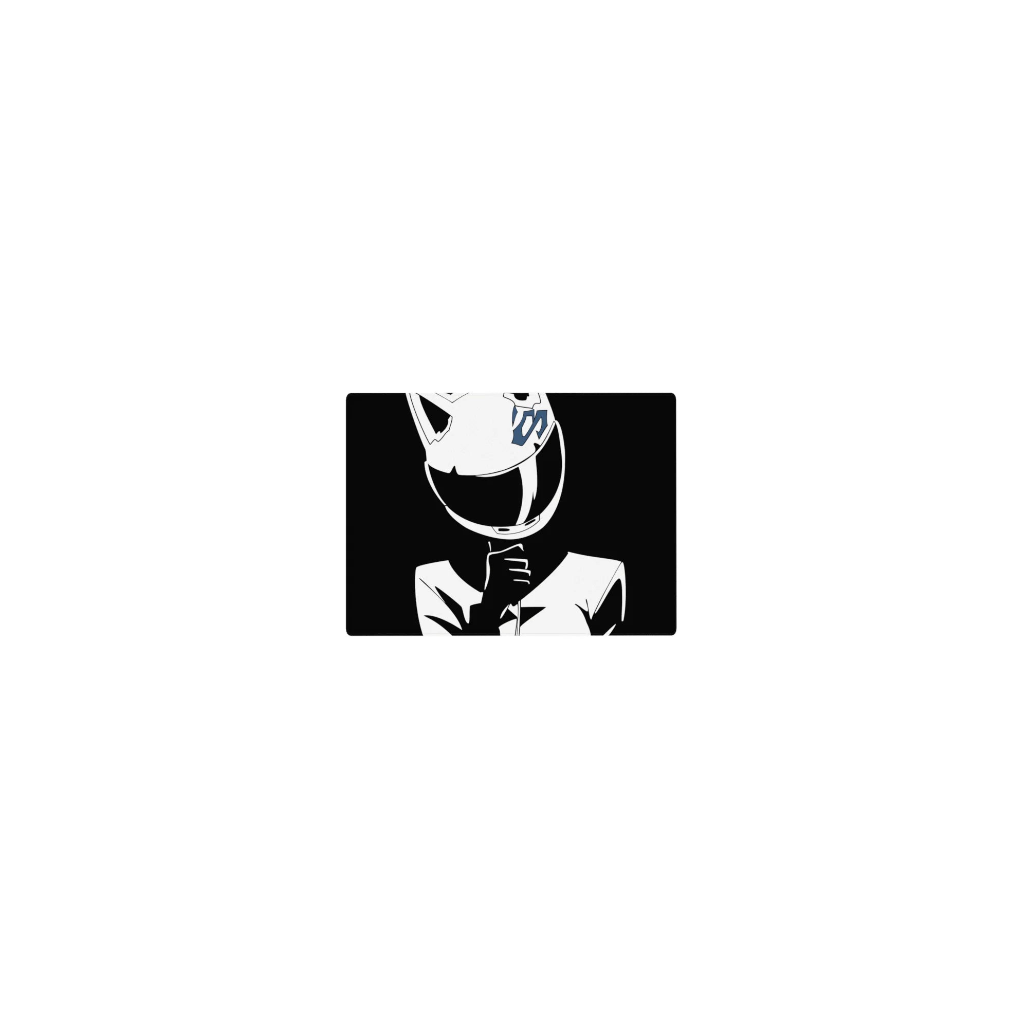 Classic anime girl mouse pad 14x10 inches with glossy cat-ear helmet, blue emblem, sleek racer jacket art.