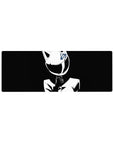32x12 inches anime girl mouse pad with glossy cat-ear helmet, blue emblem, and sleek street-racer jacket.