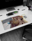 32x16 inches Made in Abyss mouse pad featuring Nanachi with tiny tears and green leaves drifting around.