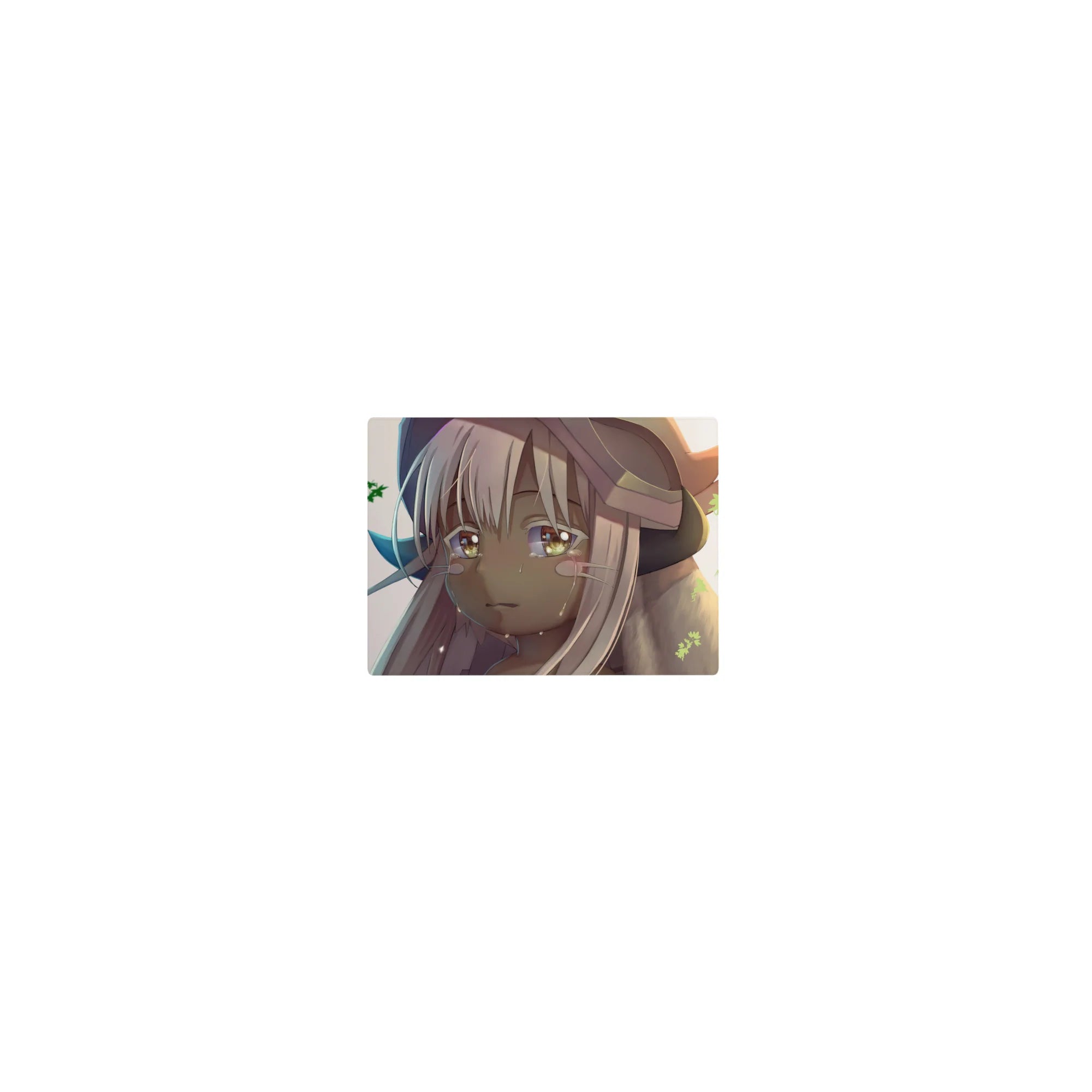 Classic anime girl mouse pad 14x10 inches with Nanachi art, glossy eyes, tiny tears, leaf accents.