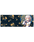 32x12 inches anime girl mouse pad with silver-haired amber-eyed girl, koi fish, blue lattice window.