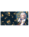 32x16 inches anime girl mouse pad with silver-haired girl, koi fish, ripples, and blue lattice window.