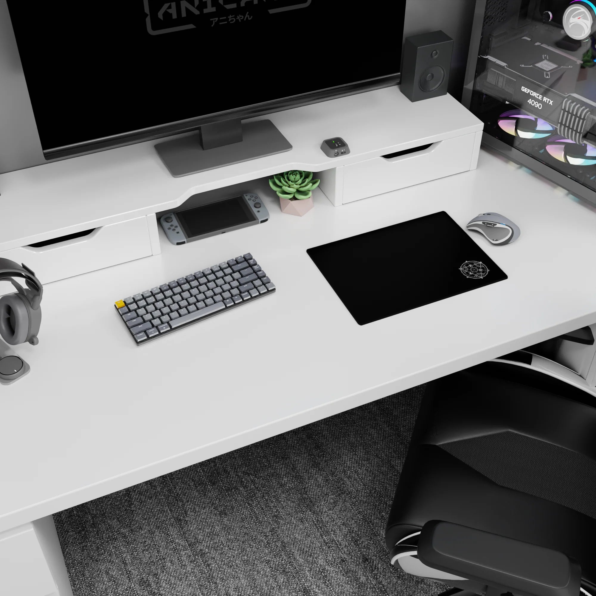 Classic anime mouse pad 14x10 inches featuring a corner alchemy transmutation circle, secret-lab vibe scene.