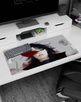 32x16 inches anime mouse pad featuring calm black-haired character, wind-tossed hair, red face streak.