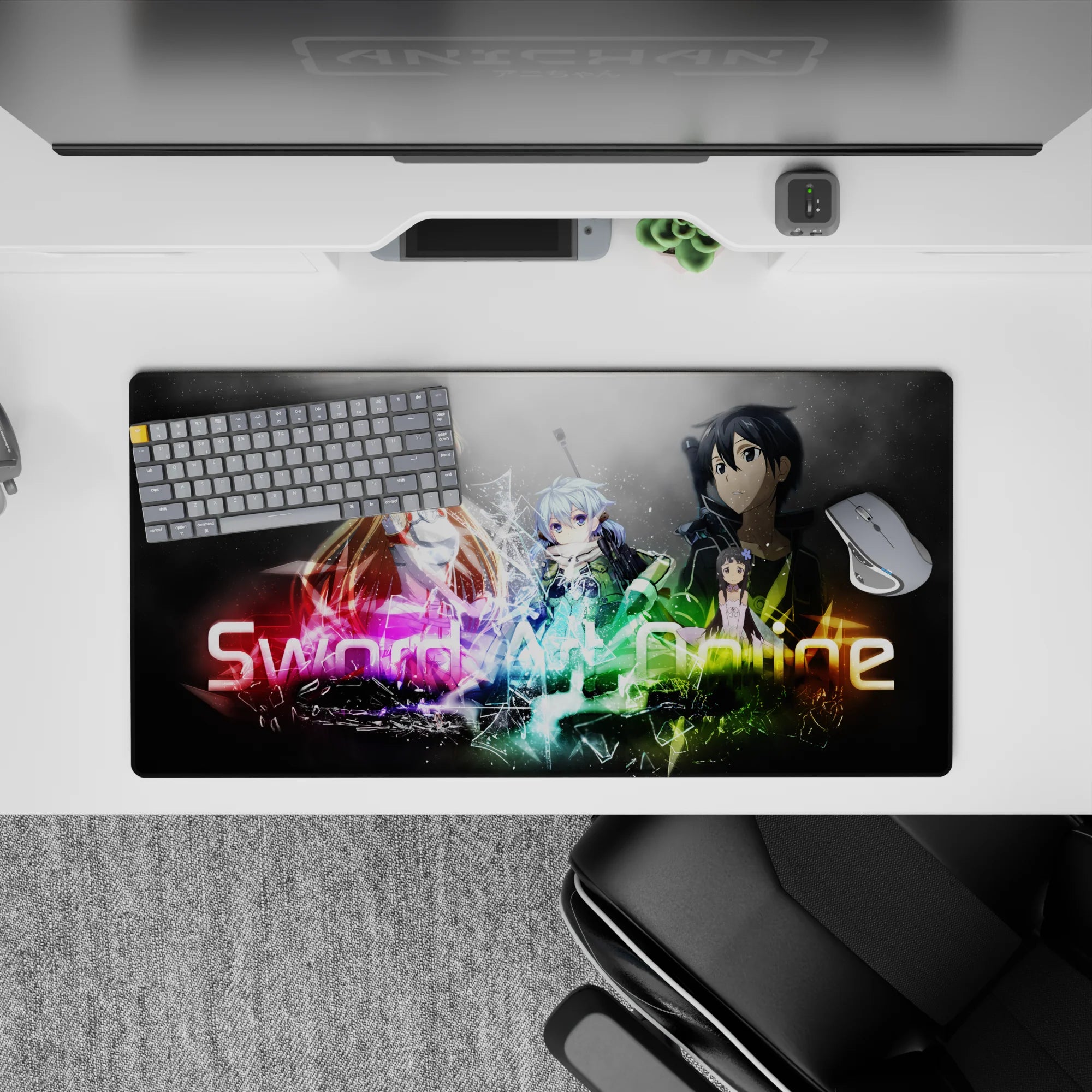 Sword Art Online anime mouse pad featuring iconic characters in vibrant hues, size 32x16 inches, perfect for fans.
