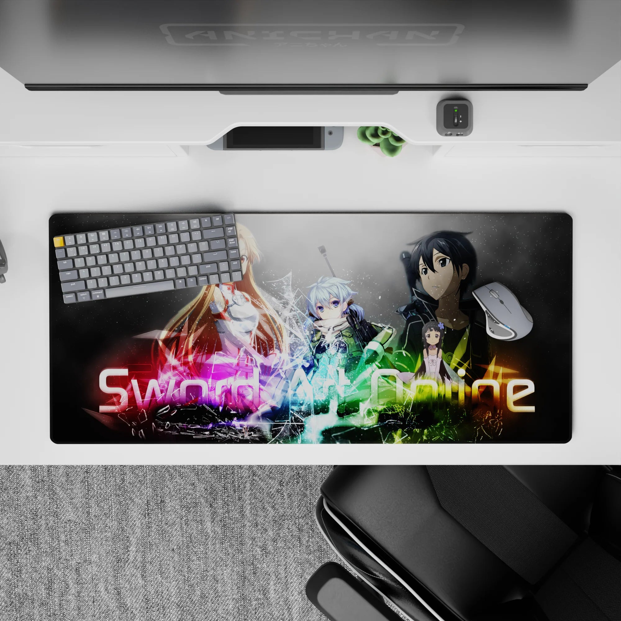Sword Art Online desk pad 36x16 inches featuring vibrant colors and iconic characters, perfect for anime fans.