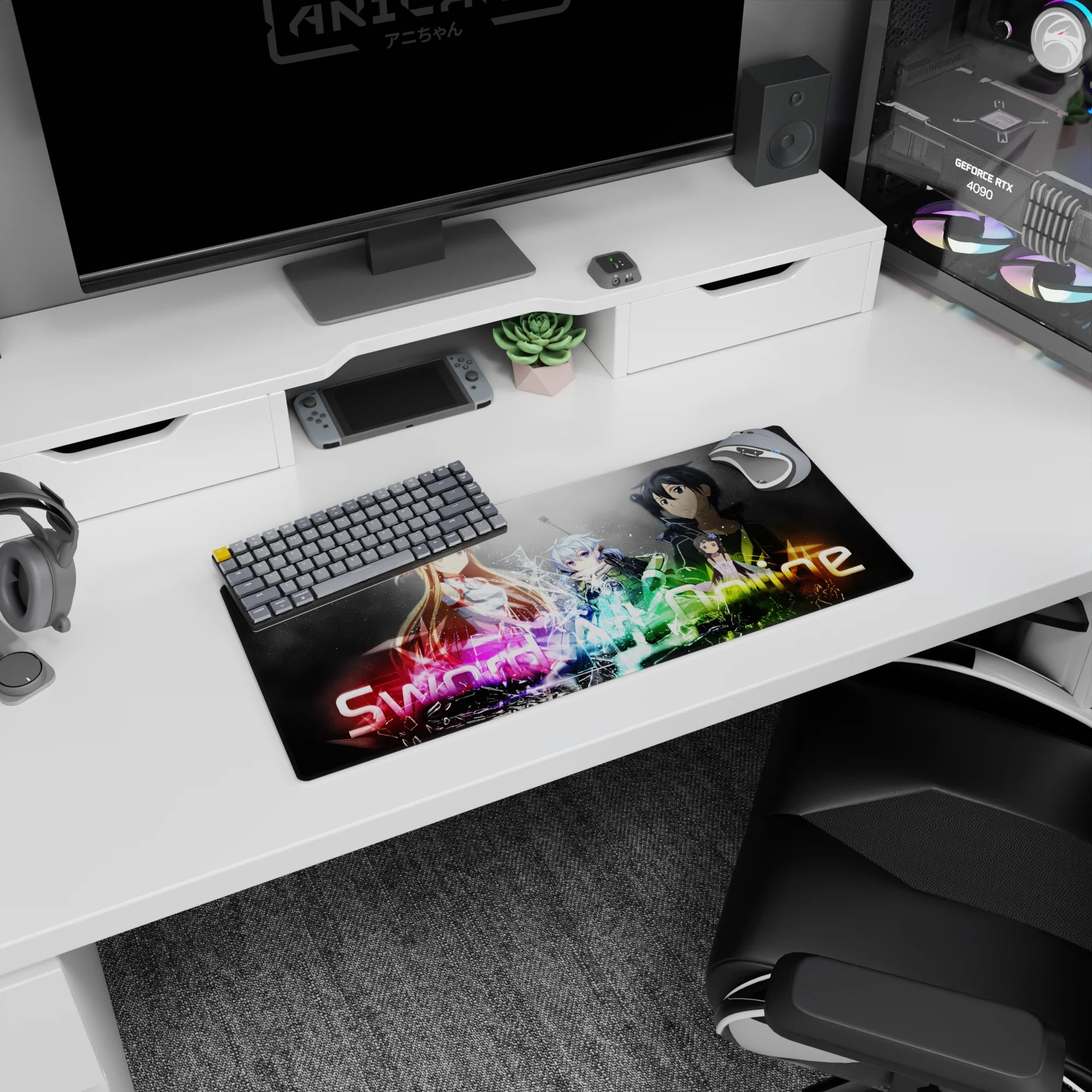 Sword Art Online anime mouse pad featuring iconic characters with vibrant colors in 28x12 inches size.