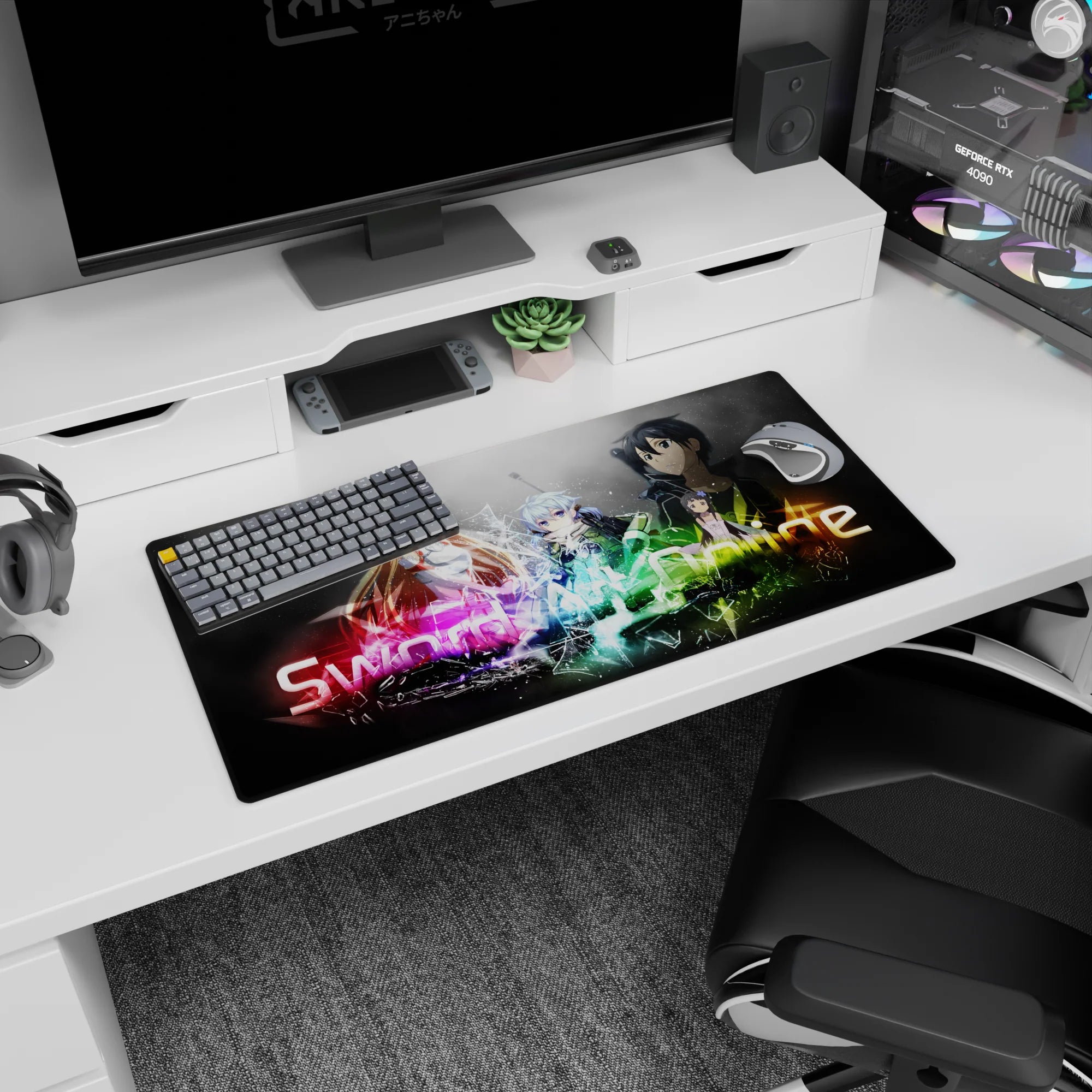 Sword Art Online mouse pad featuring iconic characters in vibrant colors, 32x16 inches, perfect for anime fans.