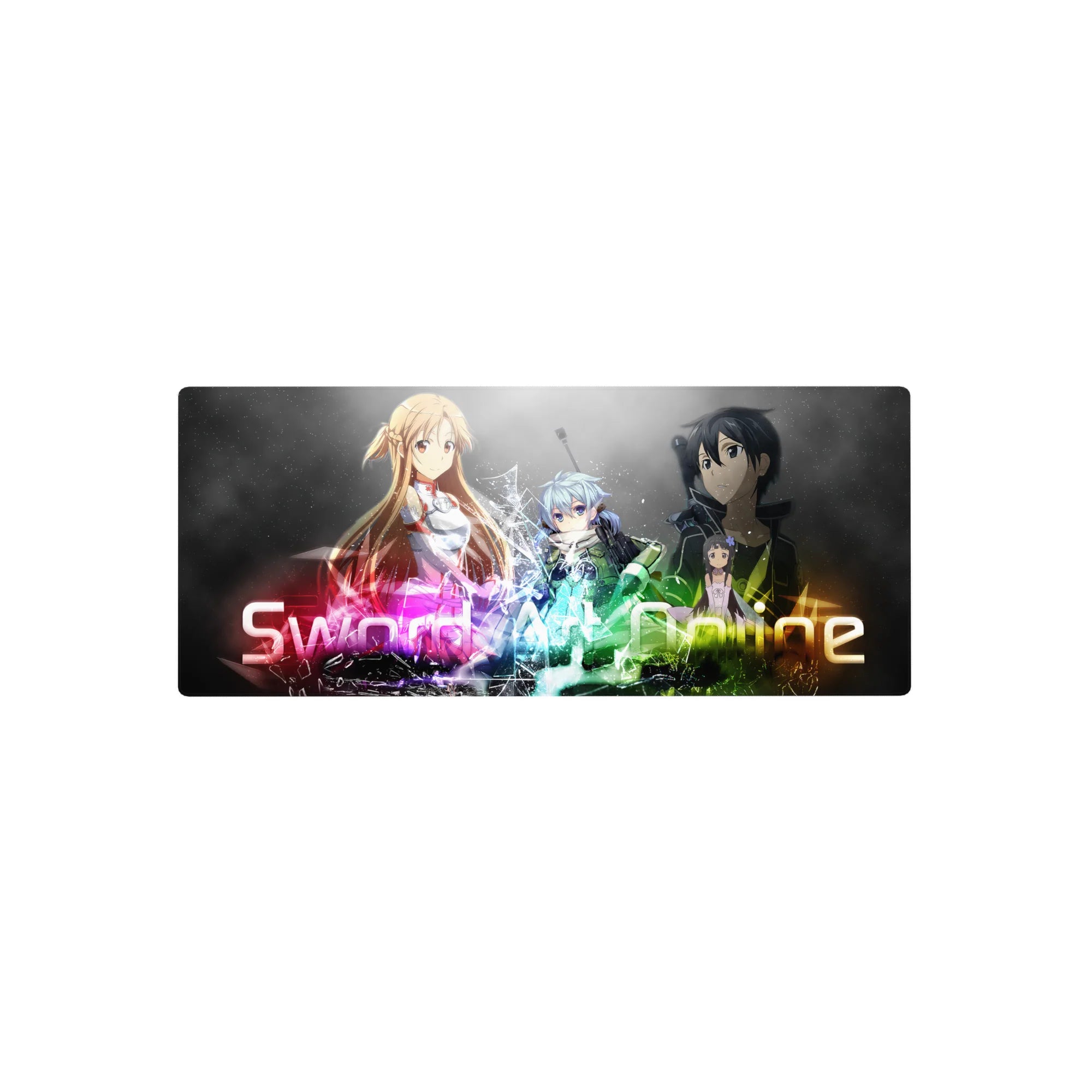 Sword Art Online mouse pad, 28x12 inches, features vibrant colors and iconic characters, perfect for anime fans' desks.
