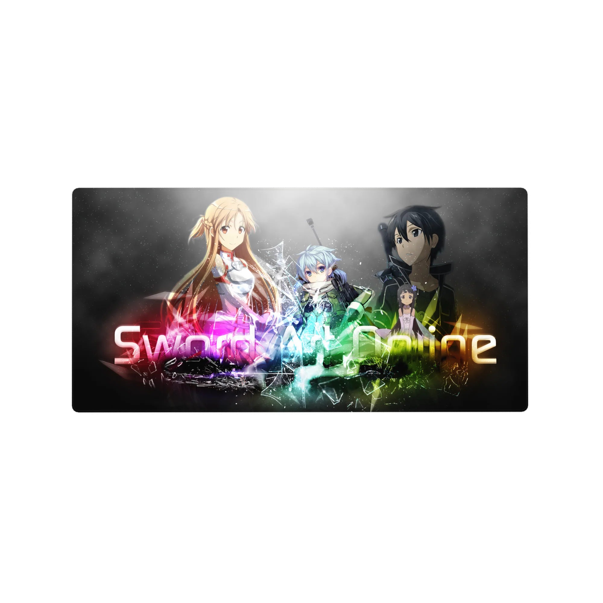 Sword Art Online mouse pad 32x16 inches featuring vibrant colors and iconic characters with neon energy.