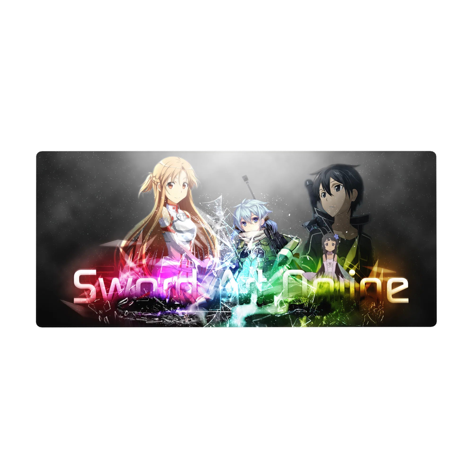 Desk pad 36x16 inches featuring Sword Art Online characters with vibrant colors, perfect for anime fans and gamers.