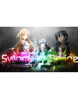 Sword Art Online desk pad 40x20 inches with vivid colors and iconic anime characters glowing in reds, greens, purples, and gold.