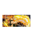28x12 inches anime mouse pad with powerhouse fighter art, energy rings, rocky shadows, and bracer details.