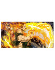 32x16 inches anime mouse pad with powerhouse fighter, green outfit, energy rings, rocky backdrop.
