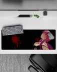 32x12 inches black mouse pad with neon-red eyes, purple hair, and a sweet-danger vibe with crimson splatter.