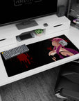 36x16 inches desk mat showing Yuno Gasai from Future Diary with neon-red eyes and a wicked smile.