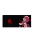 28x12 inches anime girl mouse pad with glossy dark art, twin tails, neon eyes, and splatter accents.