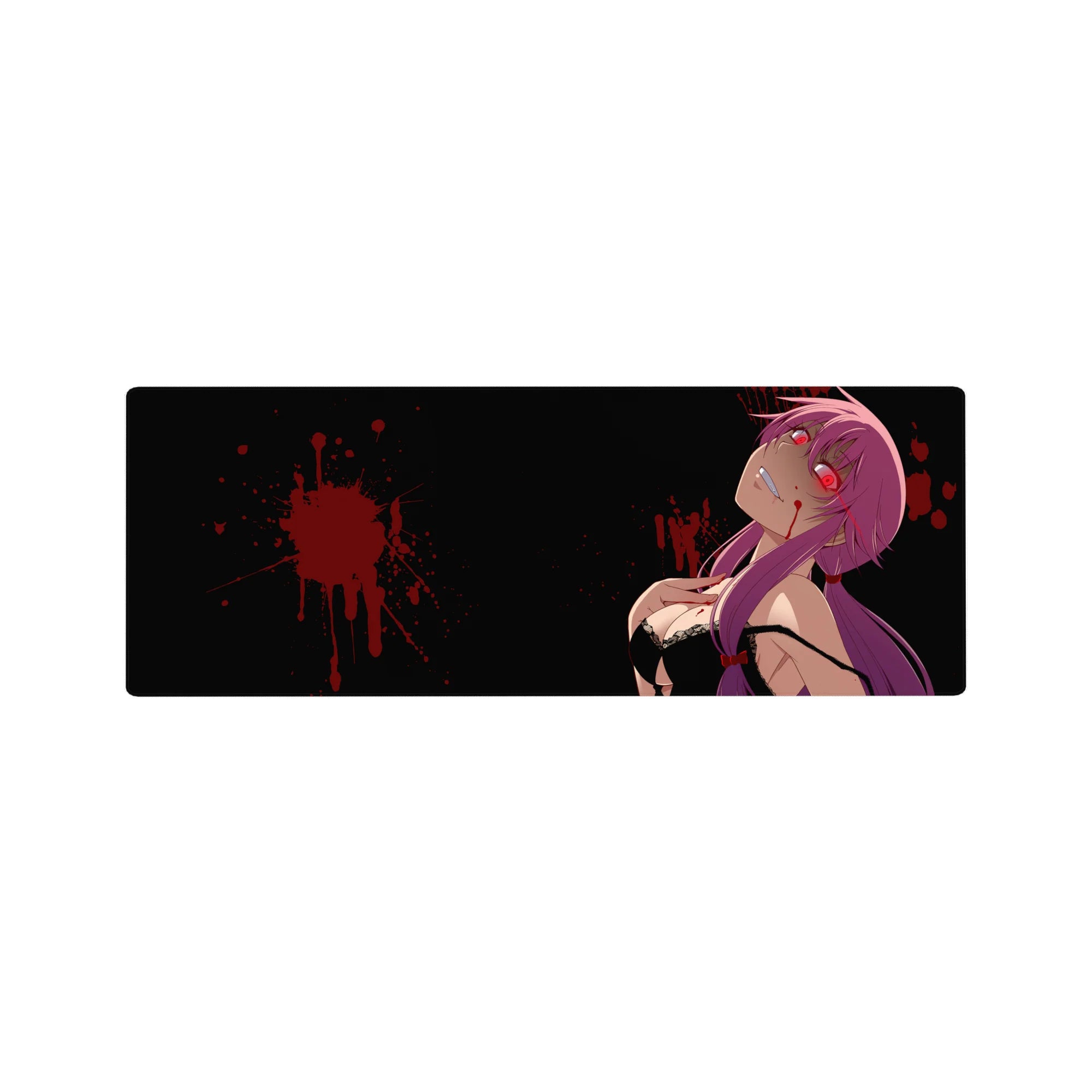 32x12 inches anime girl desk mouse pad with glossy dark art, twin tails, and edgy splatter accents.