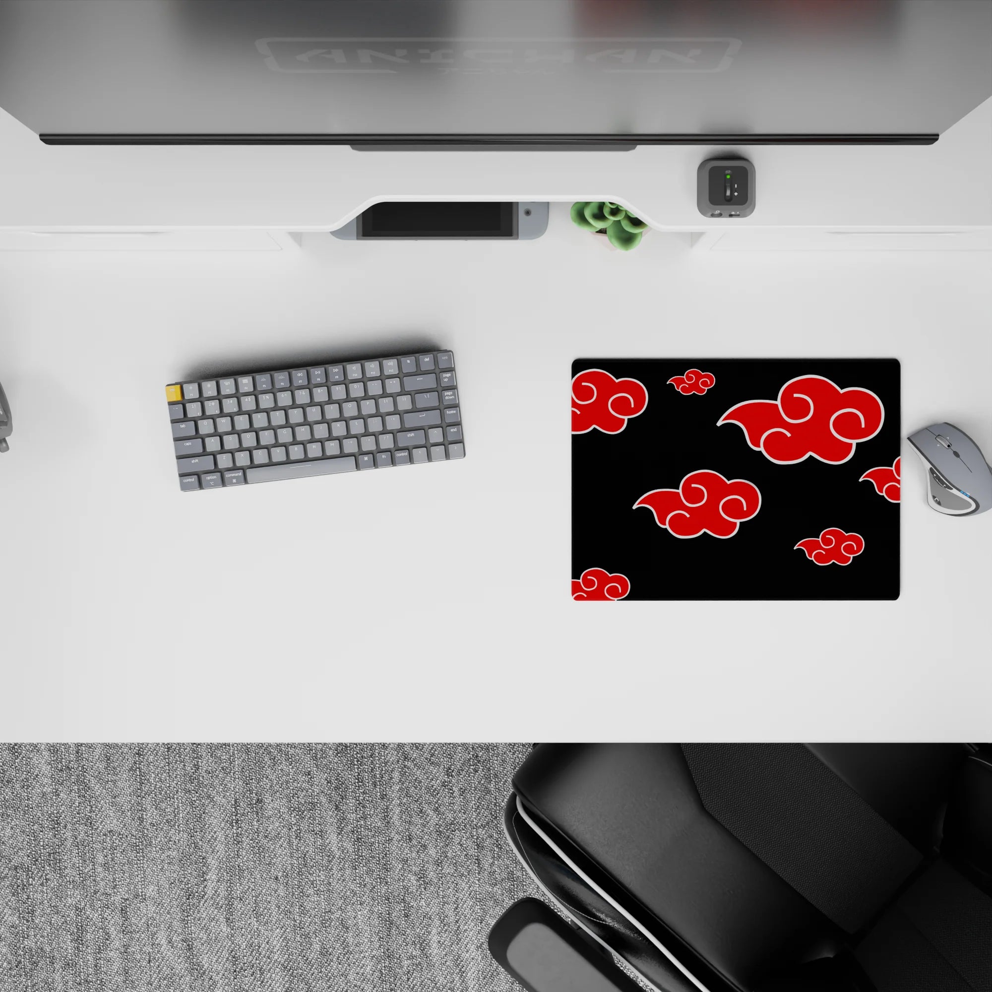 Dark black and crimson Akatsuki vibe mouse pad, classic 14x10 inches, clean bold look for gaming.
