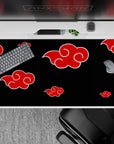 Black and crimson anime desk pad 40x20 inches, clean Akatsuki vibes for focused gaming.