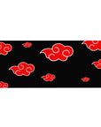 Akatsuki red cloud pattern anime desk pad, 36x16 inches, black background with white outlines.