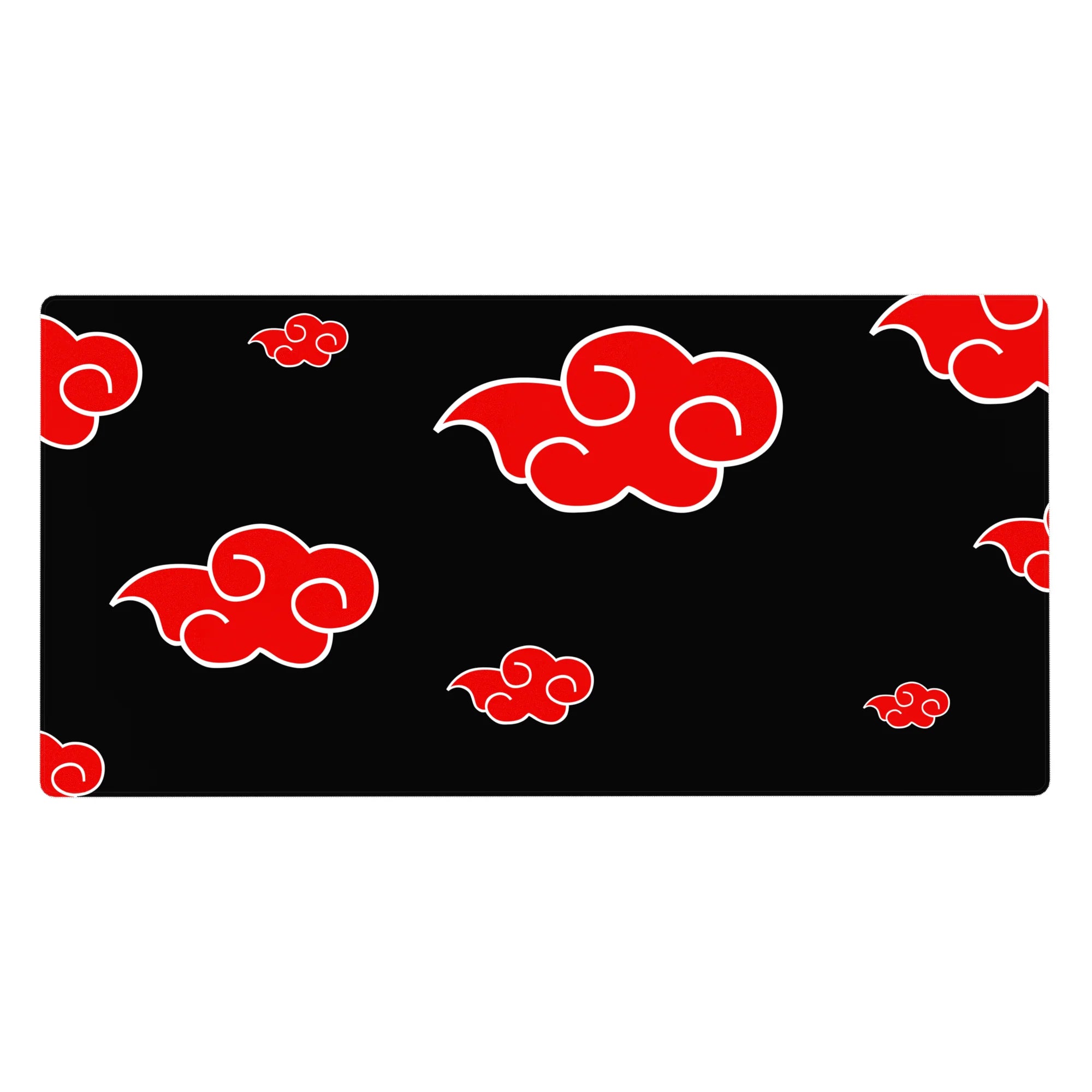 Naruto Akatsuki red cloud desk pad 40x20 inches with bold white outlines on black.