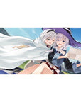 Anime girl desk pad 40x20 inches with two silver-haired girls, witch hat, white cloak, clean crisp lines.