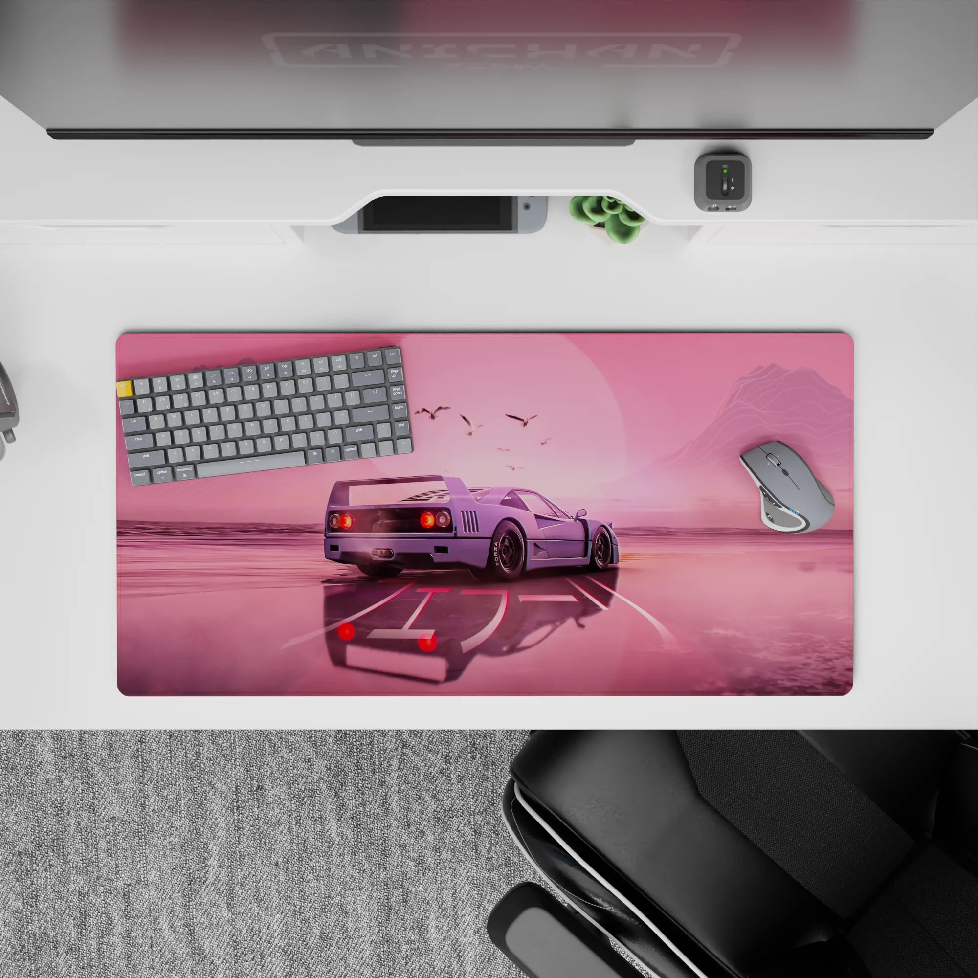 Retrowave - Vaporwave Deskmat | Mousepad | Deskpad - Blush Horizon Drive - AniChan