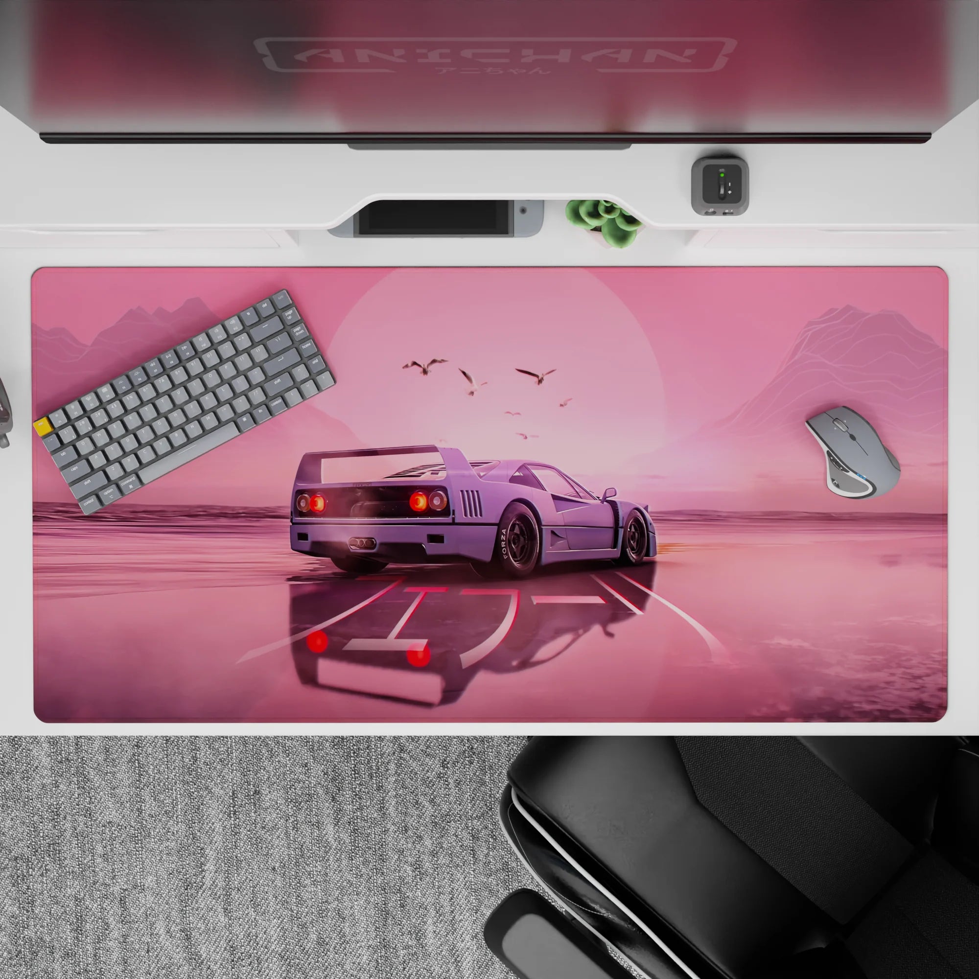 Retrowave - Vaporwave Deskmat | Mousepad | Deskpad - Blush Horizon Drive - AniChan