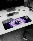 32x12 inches Sasuke Uchiha anime mouse pad, sharp eyes, purple lightning aura, rain and broken glass.
