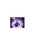 Classic anime mouse pad 14x10 inches with stormy Sasuke artwork, purple lightning and rain shards.