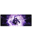 32x12 inches anime mouse pad with purple lightning, shattered shards, rain streaks, cinematic desk mat.
