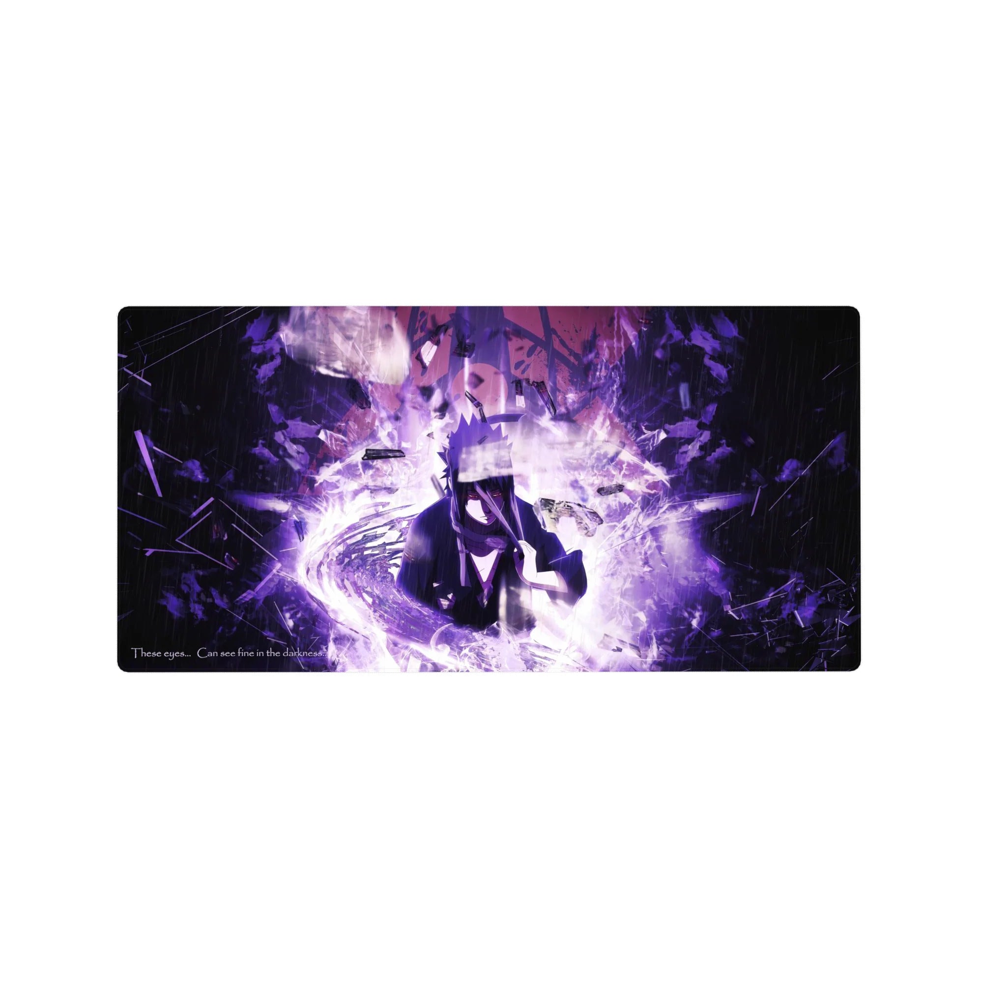 32x16 inches anime mouse pad with stormy lightning warrior design, shattered shards and rain streaks.