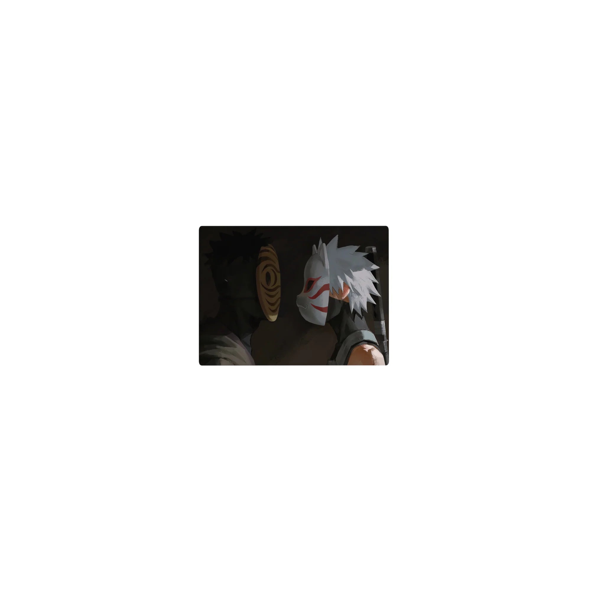 Classic anime mouse pad 14x10 inches with Obito vs Kakashi ANBU mask showdown and swirling shadows.