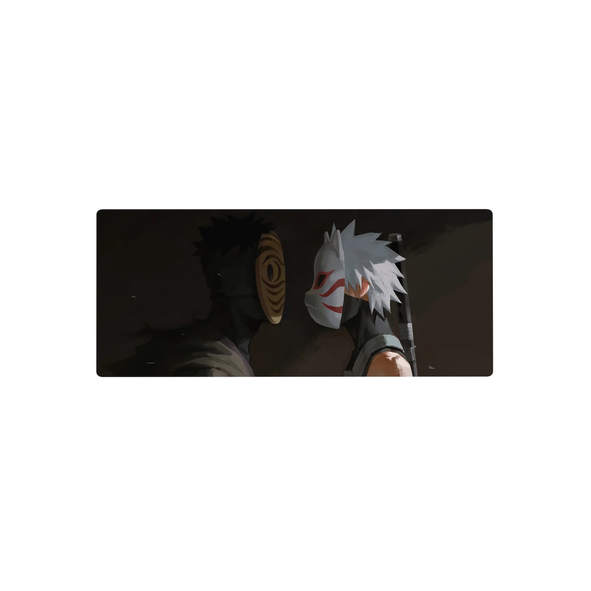 28x12 inches anime mouse pad featuring masked ninja showdown, Obito vs Kakashi ANBU, desk mat.