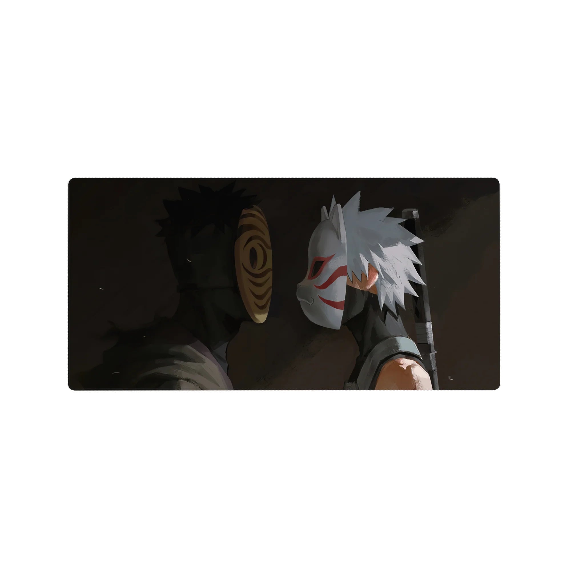 Naruto anime mouse pad 32x16 inches featuring Obito vs Kakashi ANBU mask standoff design.