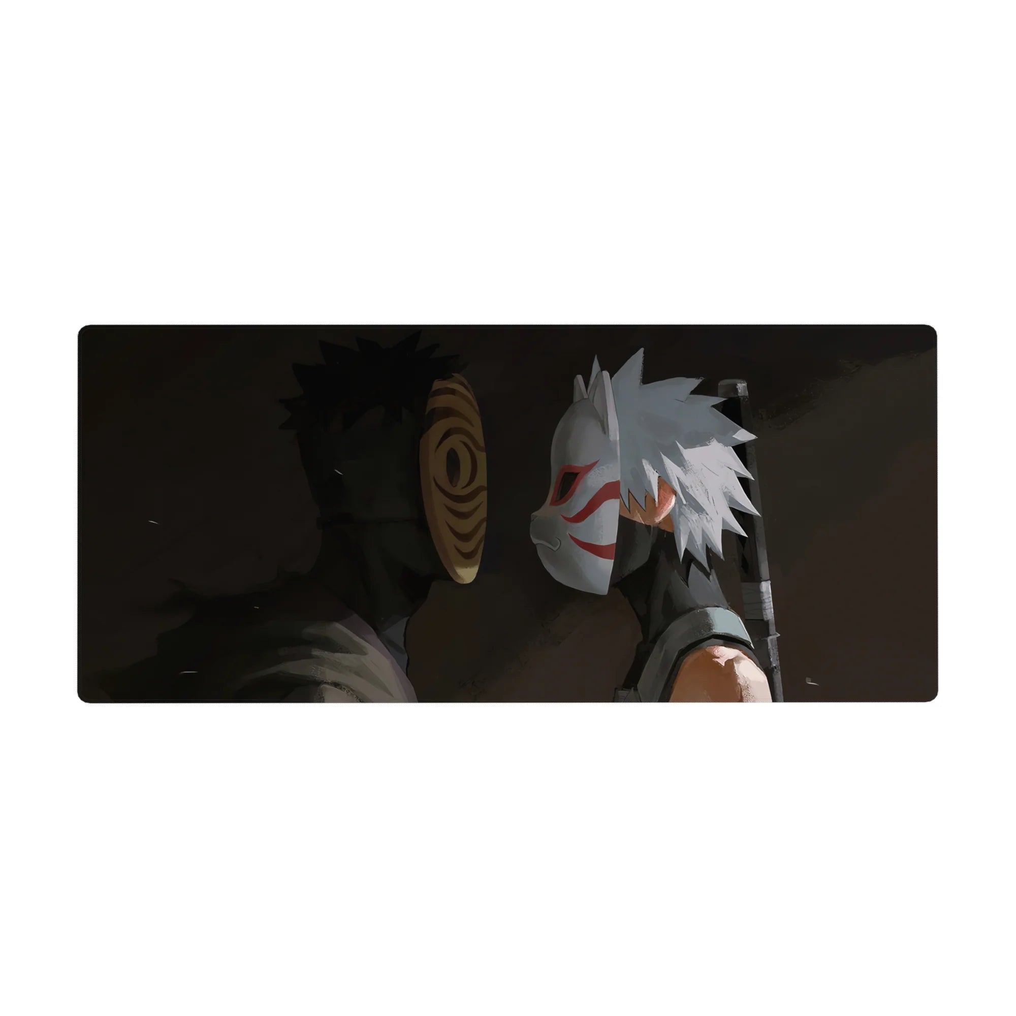 Naruto anime desk pad 36x16 inches with Obito and Kakashi ANBU mask standoff design.