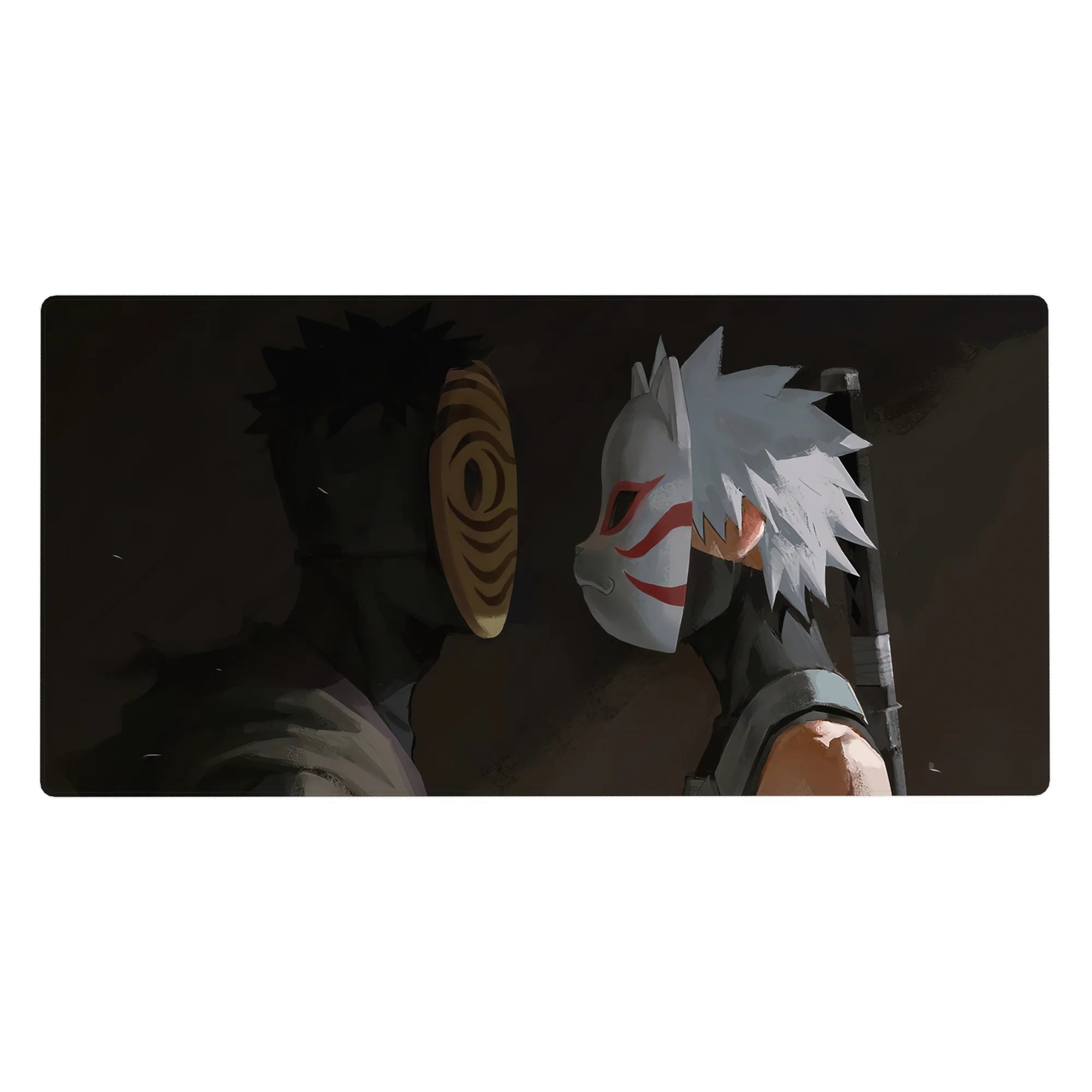 Naruto anime desk pad 40x20 inches with Obito and Kakashi ANBU mask standoff design.