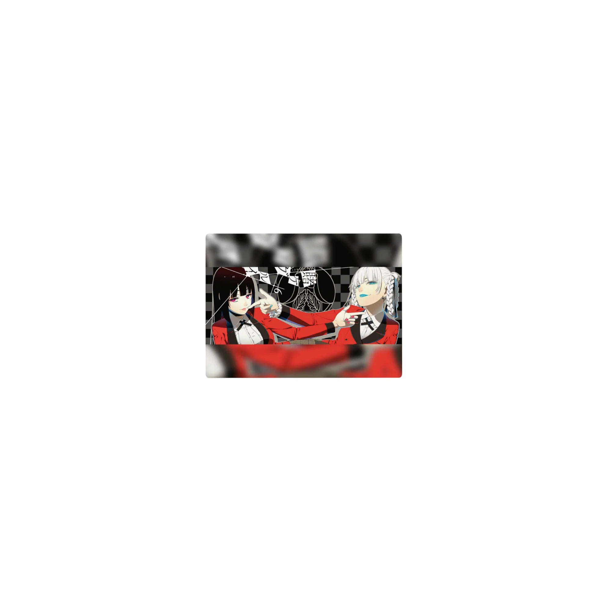 Classic anime girl mouse pad 14x10 inches with two girls, checkerboard backdrop, bold poster-style line art.