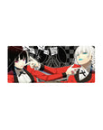 Anime girl mouse pad 28x12 inches with two girls in red blazers on a black-gray checkerboard poster art.