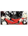 32x16 inches anime girl mouse pad with two girls in red blazers on a checkerboard poster-style design.