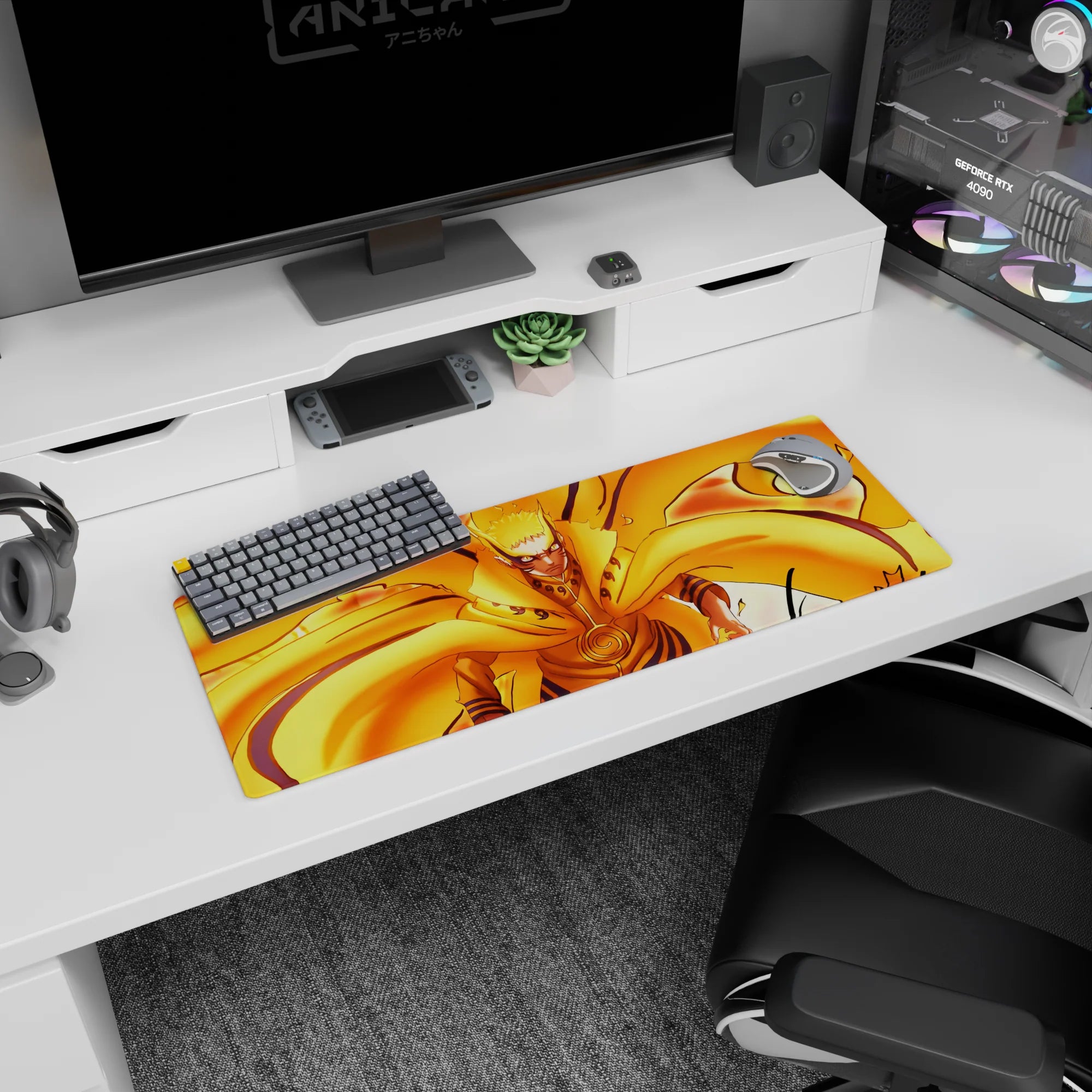 Naruto Uzumaki Kurama chakra mode anime mouse pad 32x12 inches, intense stare and whisker marks.