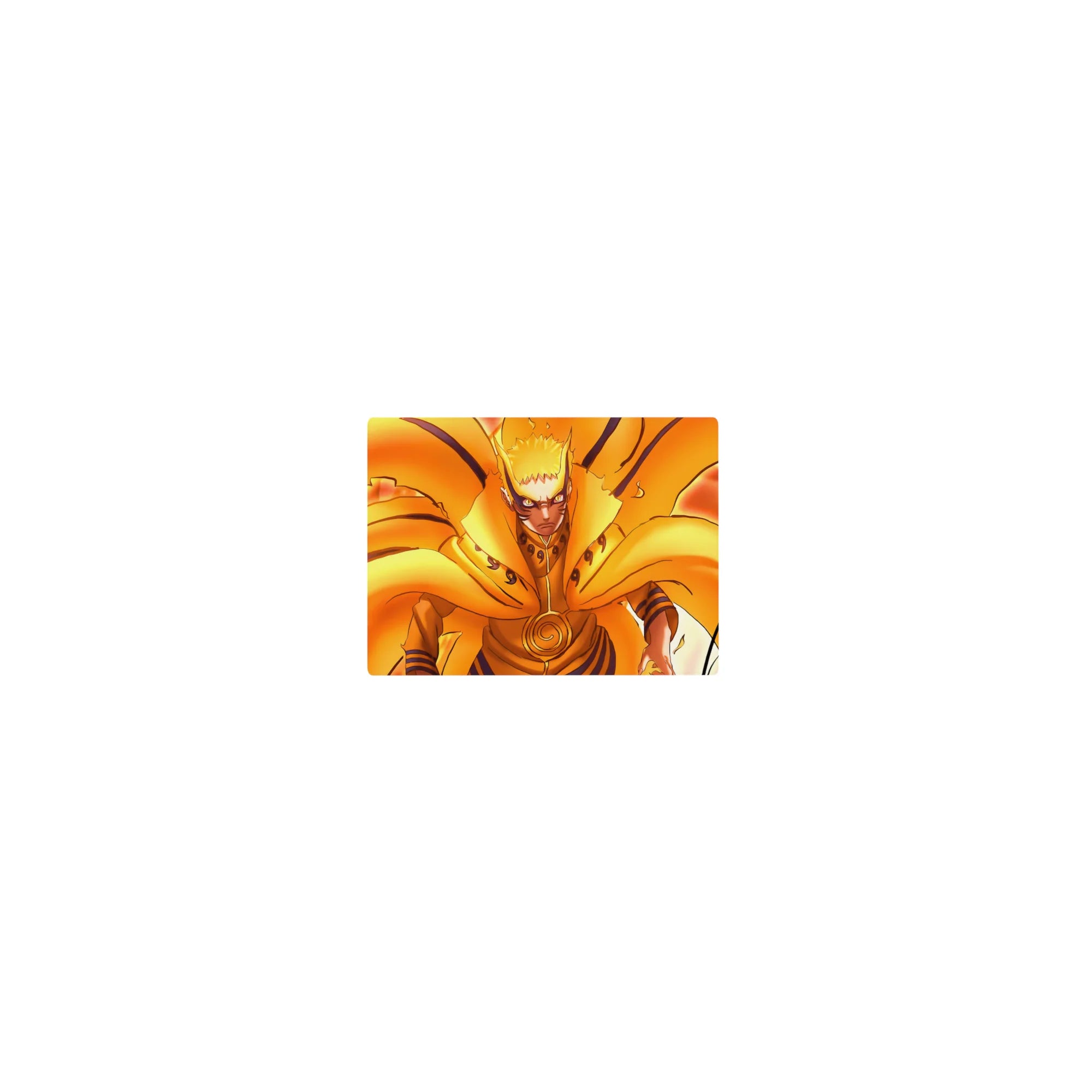 Classic anime mouse pad 14x10 inches with Kurama chakra flames, spiral seal detail, bold black line art.