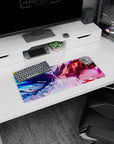 28x12 inches anime girl mouse pad showing two fierce girls locked eye-to-eye, teeth clenched in neon standoff.