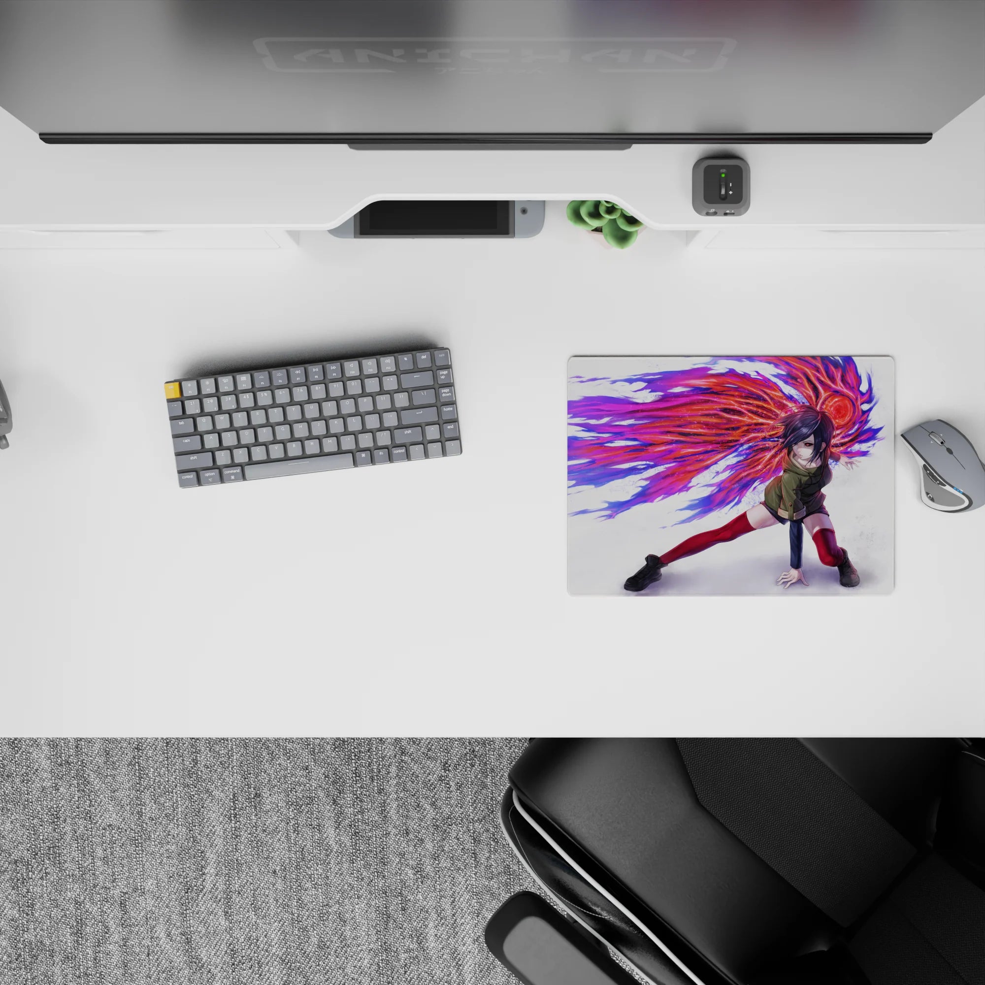 Anime mouse pad 14x10 inches featuring Touka Kirishima from Tokyo Ghoul with vibrant kagune wings in reds and purples.