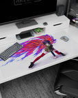 Desk pad 40x20 inches featuring Touka Kirishima from Tokyo Ghoul, showcasing her vibrant kagune in dynamic red and violet hues.