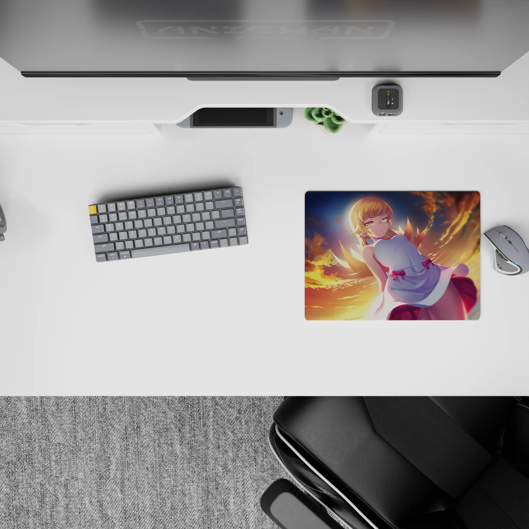 Warm orange sunset anime mouse pad 14x10 inches, cozy dreamy sky gradients with soft rim lighting.