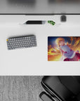 Warm orange sunset anime mouse pad 14x10 inches, cozy dreamy sky gradients with soft rim lighting.